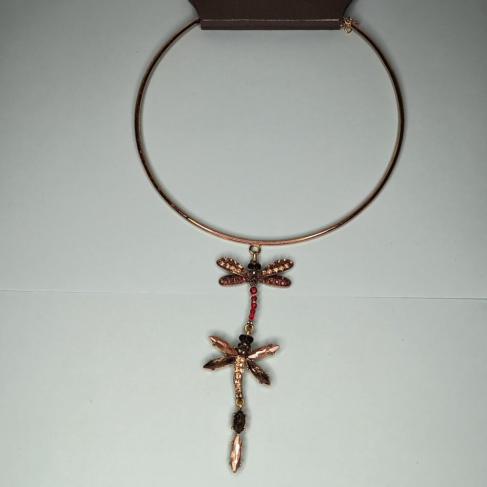 Express Choker Necklace Dragonfly Drop Rhinestone Gothic Rebel Gold Tone Casual